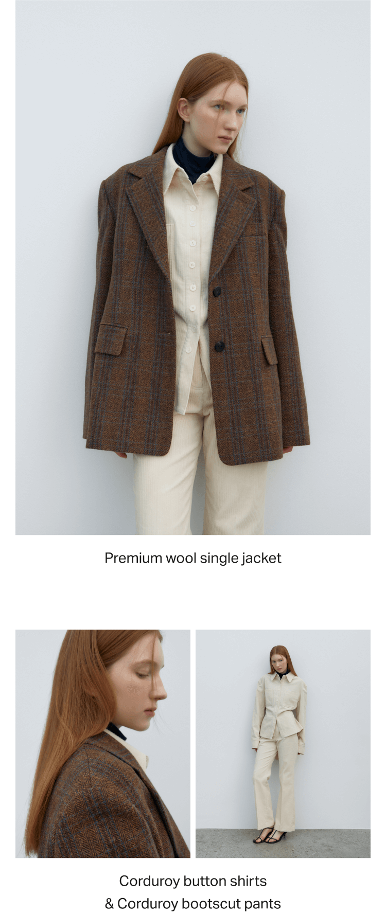 Premium wool single jacket, Corduroy button shirts & Corduroy bootscut pants