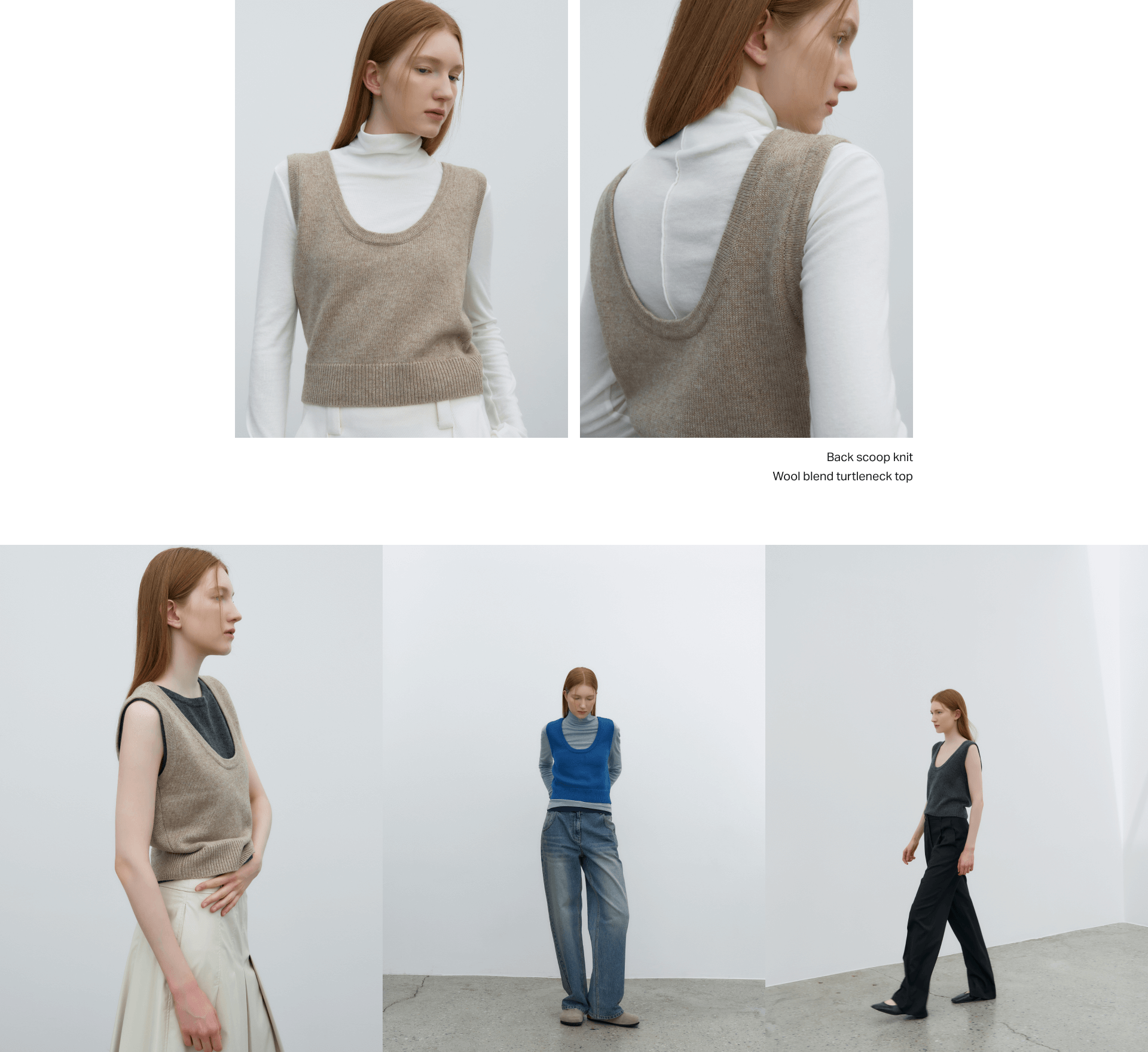 Back scoop knit, Wool blend turtleneck top