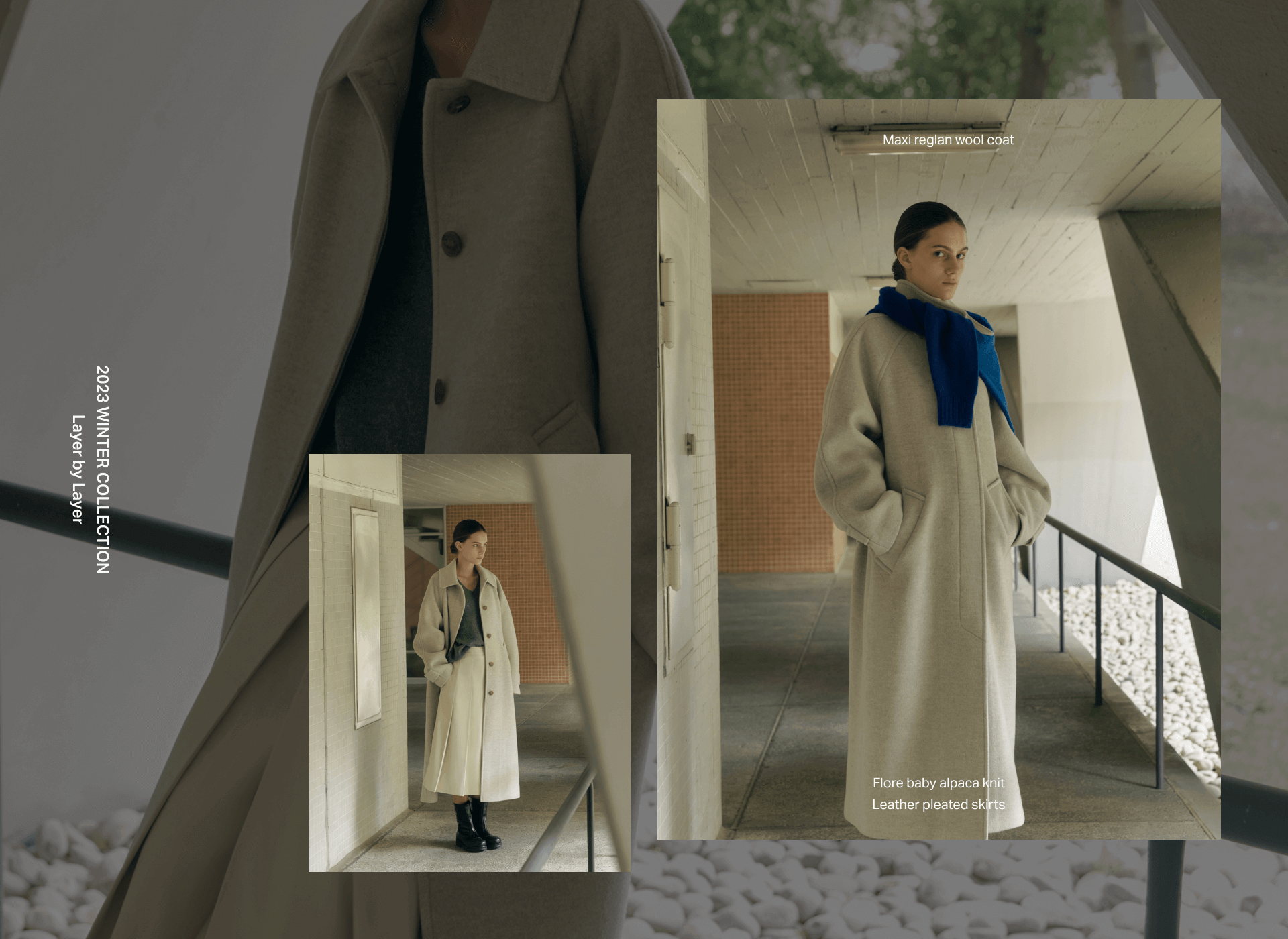 Maxi reglan wool coat, Flore baby alpaca knit, Leather pleated skirts