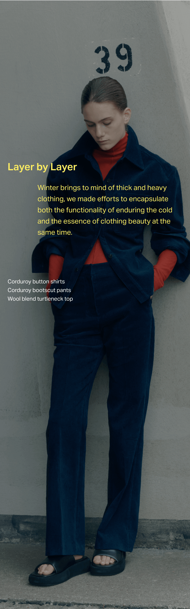 Corduroy button shirts, Corduroy bootscut pants, Wool blend turtleneck top