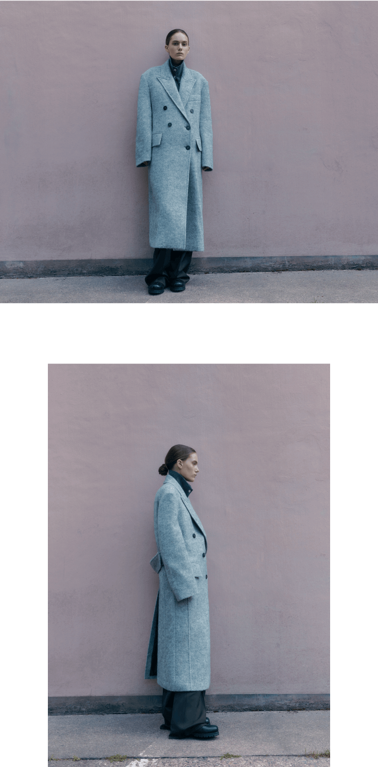 BELLANDI double long coat, Premium wool pants, Wool blend turtleneck top