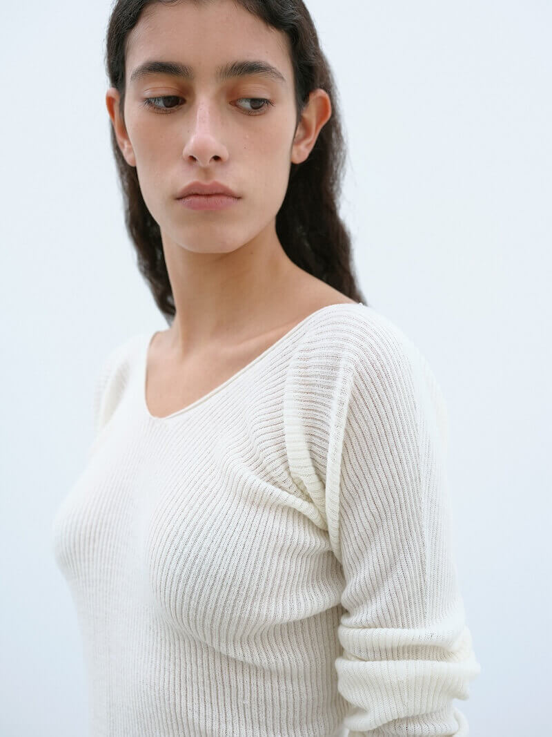 Deep neck sheer knit image 2